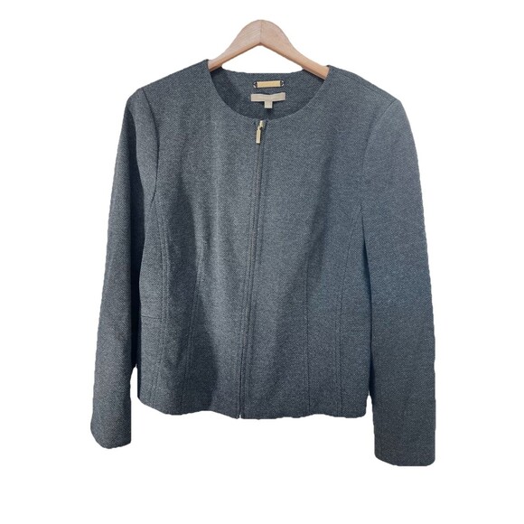 Talbots Mandarin Collar Zip Blazer Womens 14 Gray Italian Fabric Herringbone - Picture 1 of 7